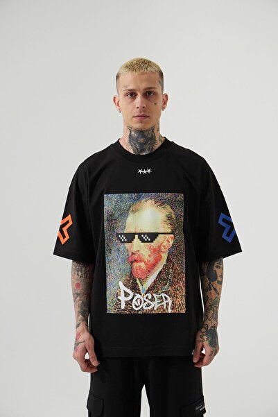 Machinist Men's Vincnet Van Gogh Oversized T-Shirt Black