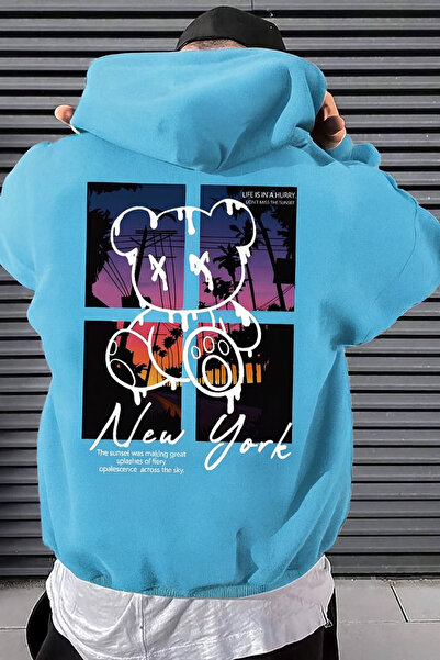 CLASSY.MODA Ανδρικό φούτερ oversized με κουκούλα – Πολύχρωμη σιλουέτα αρκούδα...