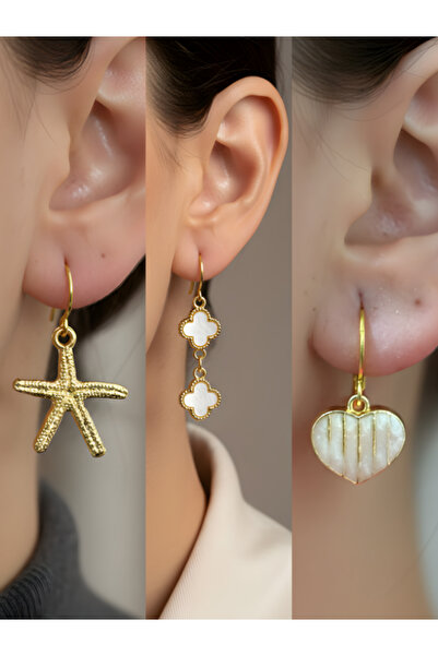 TURBİJ طقم أقراط نسائية مكون من 3 قطع مع رمزات عصرية