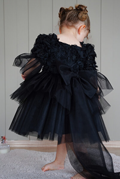 ALYRA Βρεφικό φόρεμα με μακρυμάνικο φιόγκο και τριαντάφυλλο Tutu για πάρτι γενεθλίων Γάμος Ειδική ημέρα Βραδινό φόρεμα Παιδικό φόρεμα