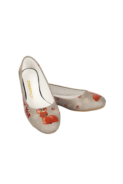 Streetfly New Year Themed Printed Colorful Women's Ballerinas