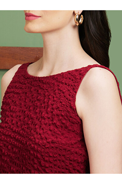 Globus By Styli Women Red Textured V-Back Mini Dress