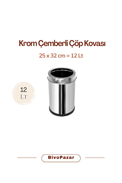 Palex 12 Lt Trash Can with Chrome Circle, Stylish and Durable Metal Design