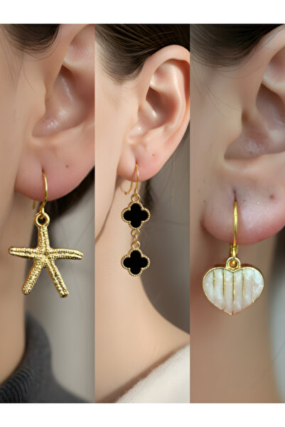 TURBİJ طقم أقراط نسائية مكون من 3 قطع مع رمزات عصرية