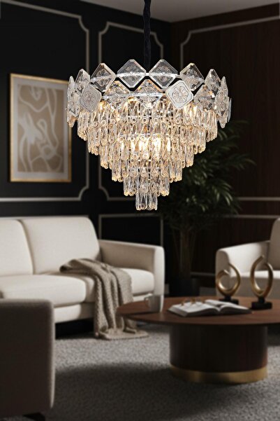 Ünal Aydınlatma Emir Krom 50 cm Kristal Taşlı Modern Avize – Salon ve Oturma ...