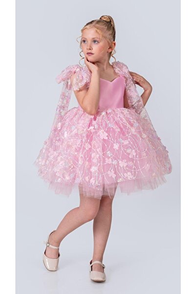 Mnk Baby&Kids Βραδινό φόρεμα για κορίτσια με μοτίβο λουλουδιών M00736 ΡΟΖ