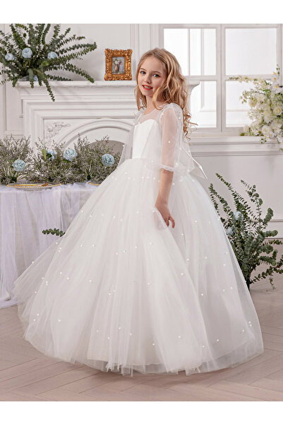 Take Two By Styli Faux Pearl Detail Bow Tie Deep V-Back Dress