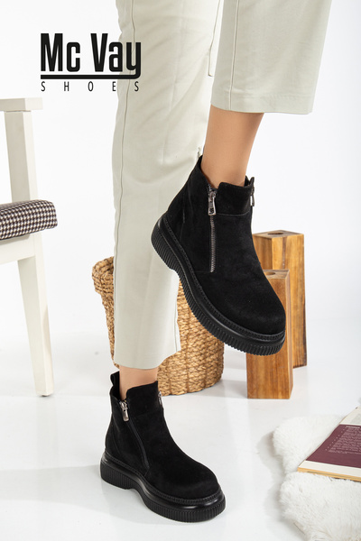 Mc vay Shoes Cizme și ghete pentru femei Lisa 002 din piele intoarsa neagra cu fermoar elegant