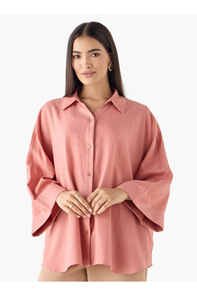 FAV Linen Blend Drop Shoulder Shirt with 3/4 Sleeves