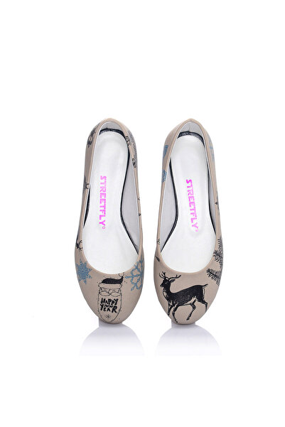 Streetfly New Year Themed Printed Colorful Women's Ballerinas
