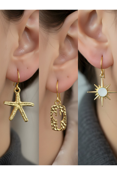 TURBİJ طقم أقراط نسائية مكون من 3 قطع مع رمزات عصرية