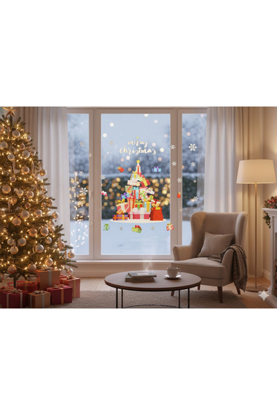 DODOMAR Autocolant electrostatic de Crăciun cu copac de pin colorat – autoade...