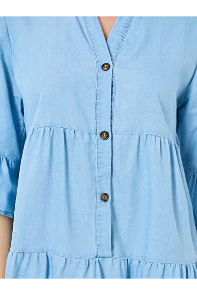 Take Two By Styli Light Blue Tiered Denim Mini Dress