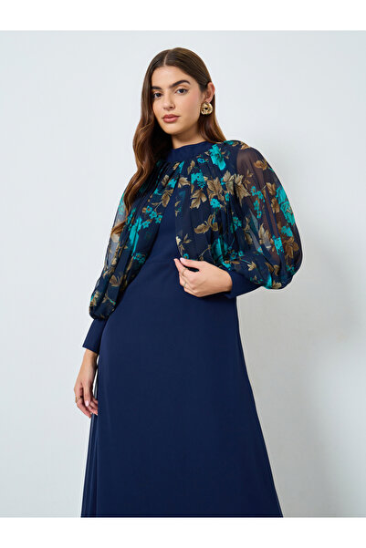 Maxim Creation By Styli Navy Blue Floral Print Chiffon Maxi Dress