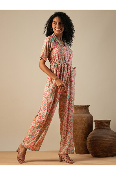 Globus By Styli Geometric Print Waist Tie-Ups Fusion Jumpsuit