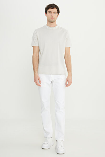 ALTINYILDIZ CLASSICS Ανδρικό μπλουζάκι μπεζ 100% βαμβάκι εφαρμοστό με λαιμόκοψη Jacquard