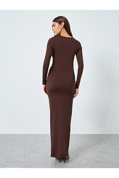 Take Two By Styli Solid Round Neck Bodycon Maxi Dress