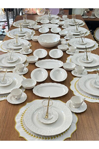 MD MİMOZA DEKOR Breakfast Set 107 Pieces for 12 People Rose / Tea & Coffee Set / Presentation Set