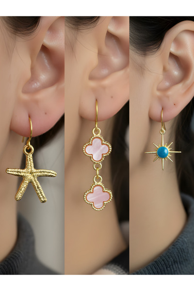 TURBİJ طقم أقراط نسائية مكون من 3 قطع مع رمزات عصرية