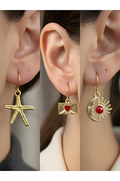 TURBİJ طقم أقراط نسائية مكون من 3 قطع مع رمزات عصرية