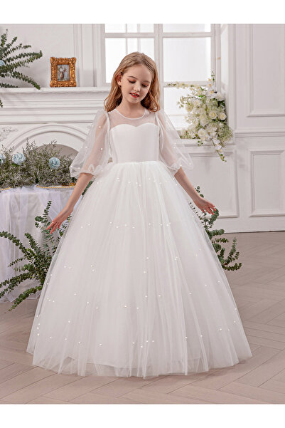 Take Two By Styli Faux Pearl Detail Bow Tie Deep V-Back Dress