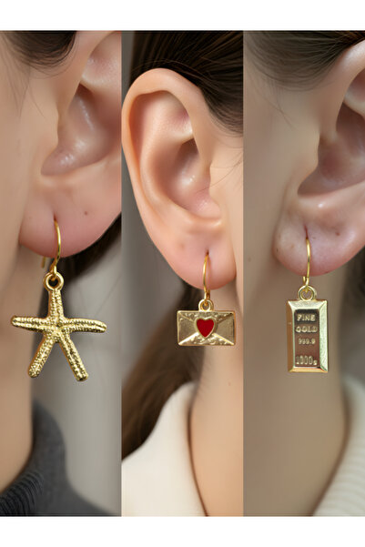 TURBİJ طقم أقراط نسائية مكون من 3 قطع مع رمزات عصرية