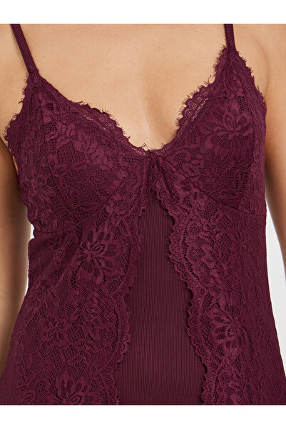 Styli Burgundy Lace Overlay Strappy Slip Dress