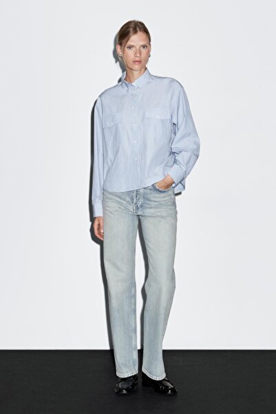 Massimo Dutti Pamuk karışımlı yüksek bel straight fit jean