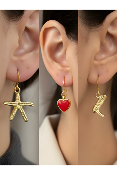 TURBİJ طقم أقراط نسائية مكون من 3 قطع مع رمزات عصرية