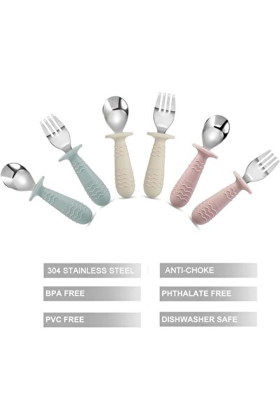 PandaEar 6-piece Silicone & Stainless Steel Toddler Flatware Set, BPA-Free, Anti-Choking Design