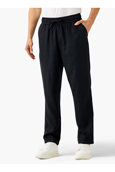 FAV بنطلون قصة مريحة من مزيج الكتان بخصر مرن