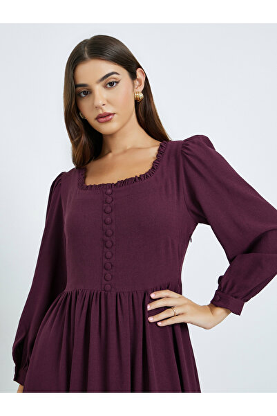 Maxim Creation By Styli Square Neck Maxi Dress with Long Sleeves