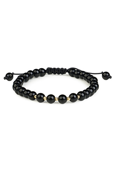 One Gold Brățară cu 5 bile Aur 14 K "585" și Onix negru, ajustabilă