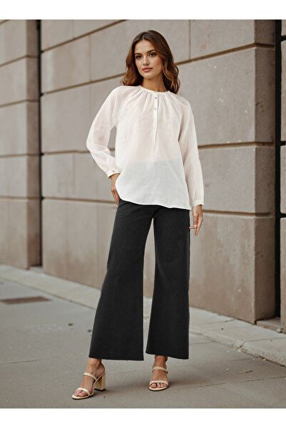 FAV Mandarin Collared Viscose Top with Long Sleeves