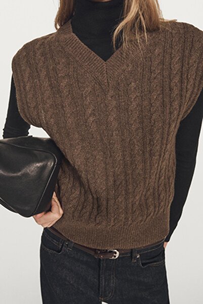 Massimo Dutti Yün karışımlı V yaka süveter