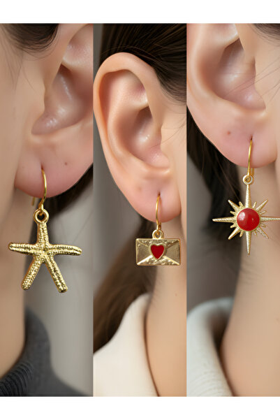 TURBİJ طقم أقراط نسائية مكون من 3 قطع مع رمزات عصرية