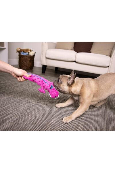goDog Gators Plush Squeak Dog Toy with Chew Guard Technology - Pink, Size S