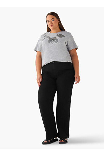 Ulla Popken Regular Fit Cotton T-shirt with Floral Embellishment