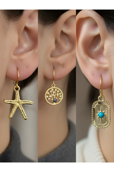 TURBİJ طقم أقراط نسائية مكون من 3 قطع مع رمزات عصرية