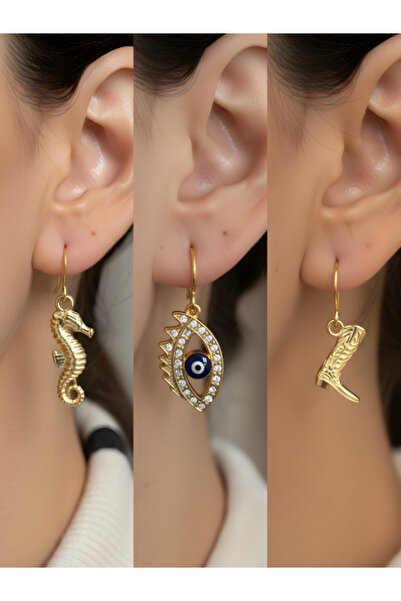 TURBİJ طقم أقراط نسائية مكون من 3 قطع مع رمزات عصرية