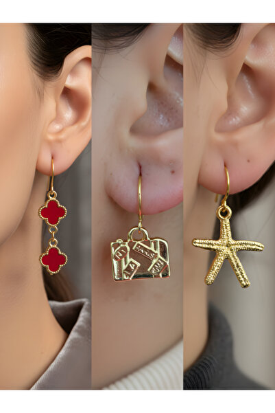 TURBİJ طقم أقراط نسائية مكون من 3 قطع مع رمزات عصرية