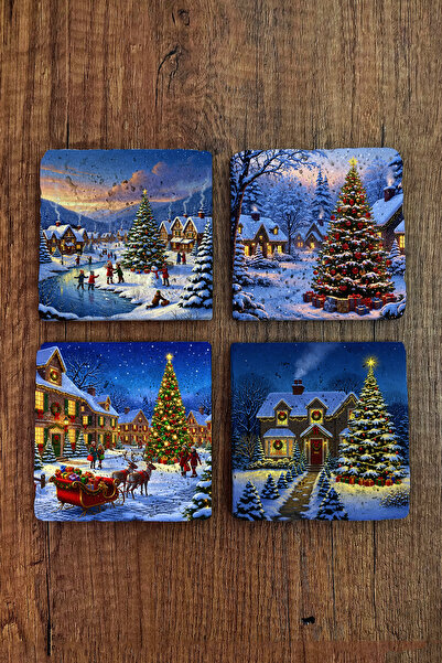 Begoloni Stone Decor Natural Stone Coasters - Christmast New Year Printed 10X10Cm Ai Noel - Stone Coasters 526