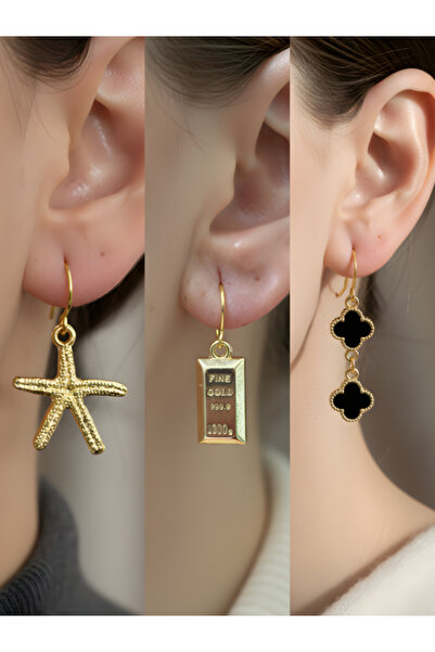 TURBİJ طقم أقراط نسائية مكون من 3 قطع مع رمزات عصرية