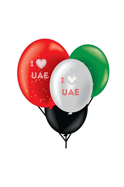 Generic UAE National Day Celebration UAE Flag Color I Love UAE Printed Balloons With Sticks - 45pcs