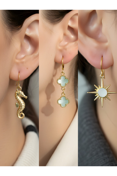 TURBİJ طقم أقراط نسائية مكون من 3 قطع مع رمزات عصرية