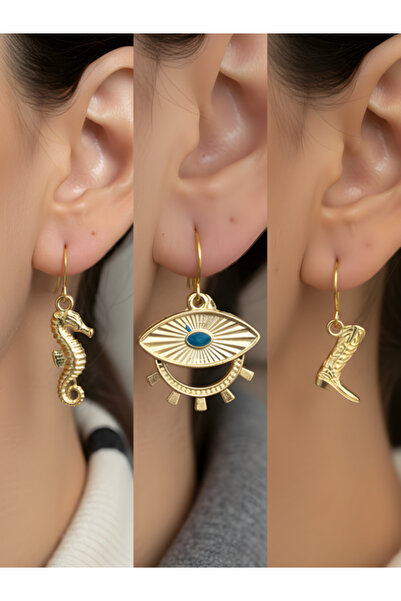 TURBİJ طقم أقراط نسائية مكون من 3 قطع مع رمزات عصرية