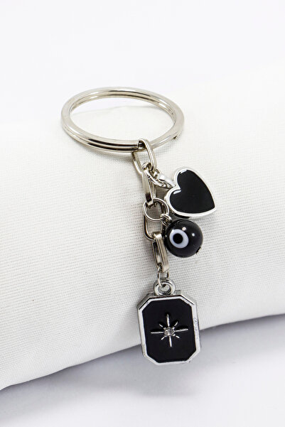 biuti Μικρό μαύρο μπρελόκ με γυάλινη χάντρα κακού ματιού σε σχήμα καρδιάς Nor...
