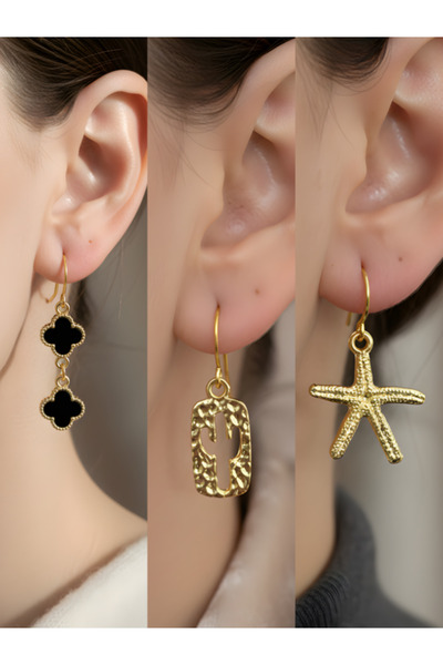 TURBİJ طقم أقراط نسائية مكون من 3 قطع مع رمزات عصرية