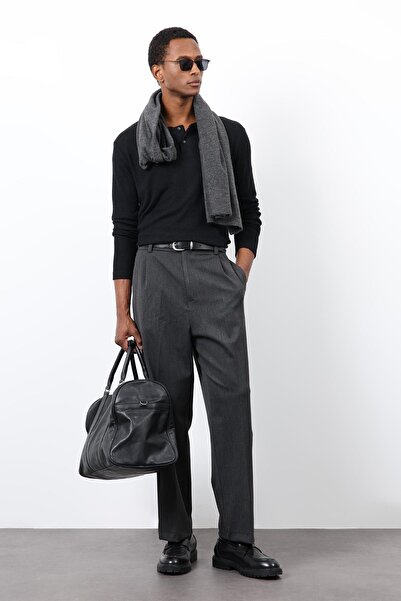 Antioch Black Corded Fabric Button Collar T-Shirt