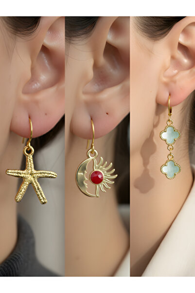 TURBİJ طقم أقراط نسائية مكون من 3 قطع مع رمزات عصرية